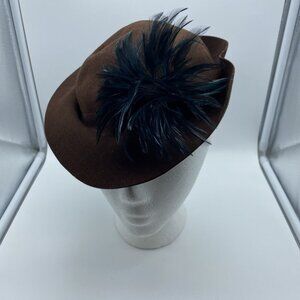 Vintage 1930s Woman's Brown Hat w/ Feathers NRA Milly Code 22 BJ 460886